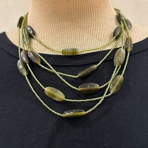 Vintage Green Beaded Five-Strand Necklace